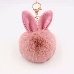 12 cm Rabbit Ears Fur Ball Bag Charms with Golden <b>Keyring</b> Pom Pom Keychains Fluffy Fur Ball Pompom Key Chain for Rabbit <b>Keyring</b> - Product Image 3