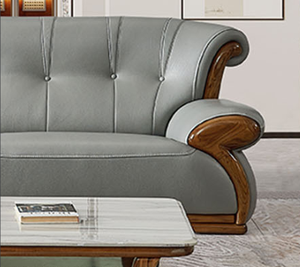 Canapé de salon moderne de luxe léger et haut de gamme, en cuir de vachette et bois massif, nouveau style chinois pour villa - Product Image 5