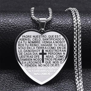 Collar con Cruz y Corazón con Proyección <span class=keywords><strong>de</strong></span> Versículos Bíblicos Católicos, Joyería Religiosa Española <span class=keywords><strong>de</strong></span> Acero Inoxidable - Product Image 2