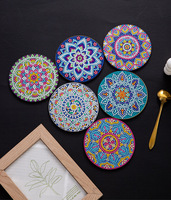 Sous-verres de peinture au diamant chaud Mandala 6 sous-verres ronds kits de caboteur de diamant bricolage faits à la main pour enfants