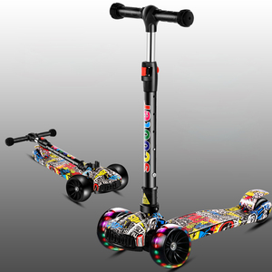 Trottinette de sport pour enfants, trottinette à LED lumineuse en PU, 3 <span class=keywords><strong>roues</strong></span>, musique cool, lumière LED, pliable, trottinettes pour enfants - Product Image 2