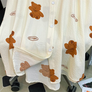 Simple dibujos animados oso Libro Rojo verano camisón nueva manga corta burbuja arrugas Casual tejido <span class=keywords><strong>de</strong></span> punto ropa <span class=keywords><strong>de</strong></span> casa al por mayor - Product Image 3