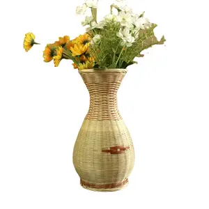 織られた竹の花瓶花ホルダー家の装飾は花のためのコンテナ木製葉巻ボックスバスケットを持ち帰りますポータブル籐中国