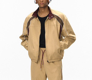 Giacca da <span class=keywords><strong>Uomo</strong></span> 100% Cotone OEM di Alta Qualità con Zip Integrale, Contrasto di Colore, Stile Vintage Oversize, Linee Riflettenti, Orlo Elastico e Taglio Squadrato - Product Image 1