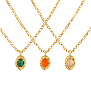 Collar con Colgante <span class=keywords><strong>de</strong></span> Piedra Natural (Malaquita, Cornalina, Ópalo) y Cadena <span class=keywords><strong>Figaro</strong></span> Vintage <span class=keywords><strong>de</strong></span> Acero Inoxidable 316L con Baño <span class=keywords><strong>de</strong></span> Oro <span class=keywords><strong>de</strong></span> 18K, Ideal para Regalo - Product Image 1