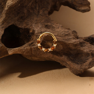 Gold Single 925 Sterling Silver Natural <b>Tiger</b> <b>Eye</b> Classic Piercing Hoop Cartilage Nose <b>Ring</b> 1.2x6mm - Product Image 3