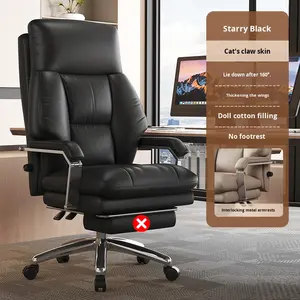 Chaise de bureau de direction en cuir véritable, ergonomique, inclinable, dossier réglable, pivotante, confortable pour une longue séance assise, chaise d'ordinateur - Product Image 4
