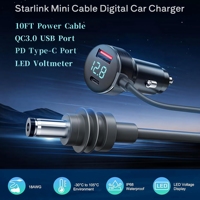 Câble d'alimentation Starlink Mini 3m, prise USB pour voiture, prise d'alimentation CC 12V, adaptateur allume-cigare avec voltmètre, ports RV PD Type-C