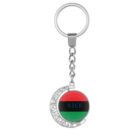 Porte-clés personnalisé rotatif avec pendentif lune ajouré, en alliage, avec cabochon en verre rotatif double face et drapeau de la Dominique imprimé