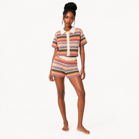 Ensemble haut et short en tricot crocheté pour femme, col polo, rayé, manches courtes, streetwear décontracté, été, vente en gros directe d'usine