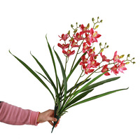 Anggrek Cymbidium Gaya Zen Bunga Buatan Poliester Sentuhan Realistis Daun 2 Cabang Dekorasi Ruang Tamu & Rumah