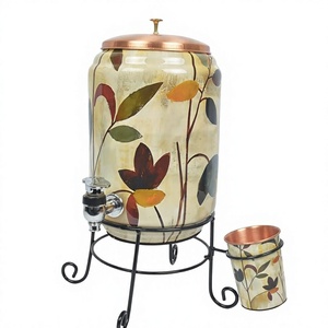 Distributeur d'eau en cuivre extensible avec couvercle et robinet, style vintage, pour la maison et les hôtels, bienfaits pour la santé, distributeur d'eau potable - Product Image 1