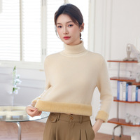 Damen Rollkragenpullover mit Kunstfell-Futter, Dicke Thermische Strickware, Warmer Winter-Pullover mit Rollkragen, Basis-Schicht-Oberteil