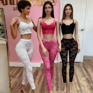 Кружевной жаккардовый сексуальный комплект из 2 предметов: тонкий топ-бюстье с широким поясом и леггинсы, эластичный повседневный сексуальный комплект для женщин - Product Image 2