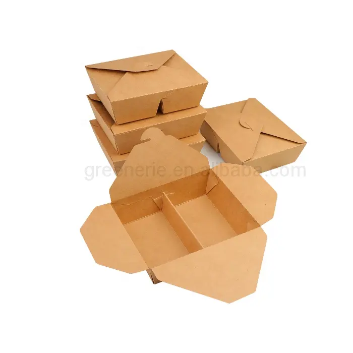 Paket servisi olan restoran öğle yemeği 2 3 4 5 gıda sınıfı kağıt bölme Bento Kraft kutusu bölmesi iki bölme havalandırma