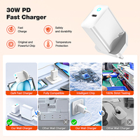 Adaptateur de charge rapide universel 30W PD Type-C, protection OVP, matériau ignifuge PC, design léger, chargeur de téléphone portable haut de gamme