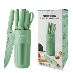 Ensemble de 6 couteaux de cuisine OEM/ODM avec support, revêtement antiadhésif, en acier inoxydable, marque privée, ensemble de blocs à couteaux personnalisés - Product Image 6