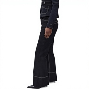 Jeans de Mezclilla de Cintura Alta y Pierna Ancha para Mujer, Color Sólido, Bolsillos con Paneles, Transpirables, Estilo Casual de Otoño - Product Image 2