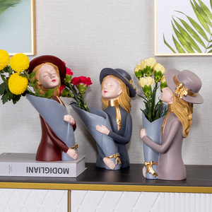 Elegant <strong>Lady</strong> Resin Figurine Wide Brim Hat Woman Art Sculpture Holding Bouquet Modern Romantic Home Decor for Bedroom Living Room - Product Image 5