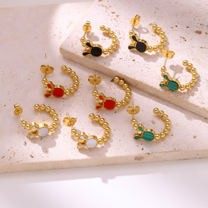 Pendientes de Aro de Acero Inoxidable Chapados en <span class=keywords><strong>Oro</strong></span> con Diseño de Conejo y Concha Blanca, Pendientes de Moda para Mujer - Product Image 1