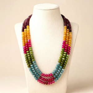 Luxury 6 Layer Multicolor Jade Beaded <b>Necklace</b> Handmade Natural Gemstone <b>Statement</b> <b>Necklace</b> Gold Tone Fashion Jewelry for Women - Product Image 1