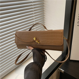 Womens Rectangle Shoulder Bag <b>Vintage</b> Textured PU Leather Metal Lock Top Handle Crossbody <b>Purse</b> - Product Image 3