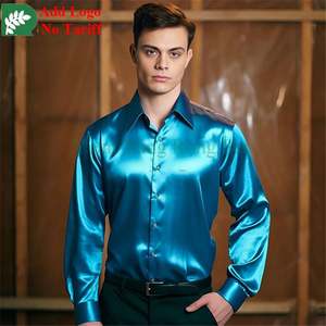 Camisa Casual de Seda para Hombre, Camisa de Vestir con Botones, Manga Larga, Color Sólido Brillante, Camisa de Satén para Fiesta de Graduación - Product Image 4