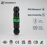 Connecteur étanche IP68 3 voies mâle et femelle Greenway Nylon 17,5A 450V V0 ignifuge certifié ETL CE UKCA CB RoHS