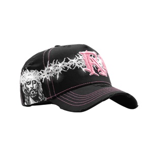 Casquettes de baseball en daim Sombrero G5 Rude Hats pour Halloween avec broderie rose 'RUDE', design fil barbelé en strass, sportives et unisexes - Product Image 5