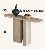 Table console en travertin naturel personnalisable, faite à la main, forme organique, table console en pierre beige pour hôtel
