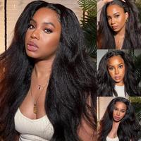 Perruques Lace Front en Cheveux Humains Naturels Non Traités, Sans Colle, Double Drawn, Yaki Lisse, Noir Naturel, 13x6 HD