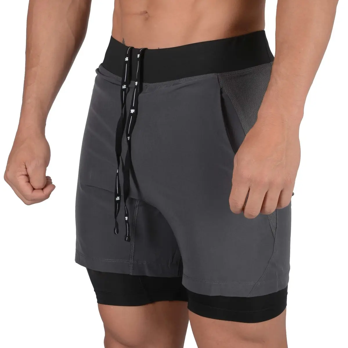 Logo personnalisé Gym Wear Cross Fit Shorts Hommes Fitness Workout Short De Course De Sport Avec Short De Compression Intérieure Pour Hommes