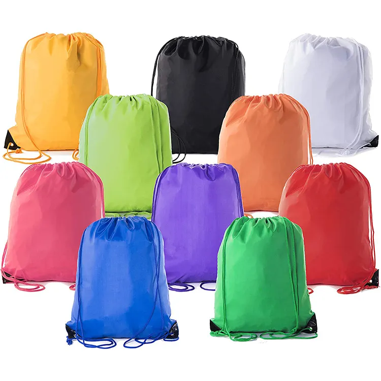 Custom Logo Nylon Draw String Bag Backpack Recycled Waterproof 210D Polyester Drawstring Bag