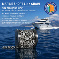 Chaîne d'ancre à maillons courts en acier inoxydable 316, norme marine DIN766, diamètre 3 mm, accessoires pour kayak, bateau pneumatique, yacht, bateau