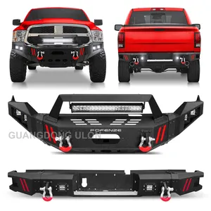 Factory Hot Sell Body Kit Wholesale for Dodge Ram 1500 Steel Front Winch Bumper Bar & Rear Step Bumper 2013-2018 Textured Black