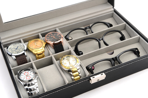 बॉक्स देखने के लिए लक्जरी डिजाइनर बॉक्स 6 स्लॉट घड़ी + 3 स्लॉट ग्रे इंटीरियर फ्लैट - Product Image 2