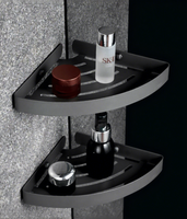 Étagère d'angle de salle de bain en acier inoxydable 304, design moderne, durable, triangle, un seul niveau, finition noire, pour appartement ou hôtel