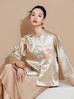 Nouvelle Veste Rétro en Polyester pour Femme, Style National Chinois Brodé, Boutonnée, Coupe Classique, Printemps
