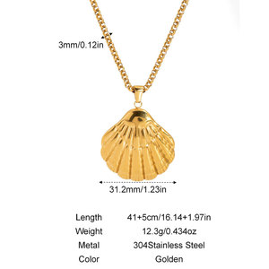 Waterproof Non Tarnish Jewelry 316L Stainless Steel Base 14k 18k PVD Gold Plated Charm <b>Seashell</b> <b>Necklace</b> for Women - Product Image 6