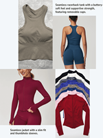 Ensemble de vêtements de sport sans couture EnovStars personnalisé 4 pièces : débardeur dos nageur, short, leggings, veste en nylon et élasthanne – Tenue de yoga et de gym OEM/ODM