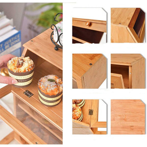 กล่องขนมปังไม้ไผ่สามชั้น พร้อมประตูกระจก สำหรับเก็บอาหารในครัว - Product Image 3