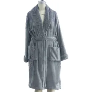 Classic Design Women Sexs Good Quality Coral Fleece Bathrobe Soft Plush Bathrobes for Women Gray Thick Shower Robe