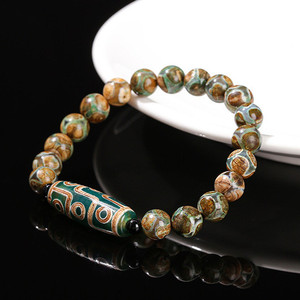 Verde nove occhi Dzi agata perline pietre preziose bracciali a forma di botte pietra preziosa calcedonio perline bracciali - Product Image 6