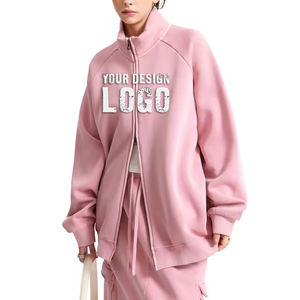 Nouveau design – Manteau zippé décontracté pour femme en molleton délavé à col montant, coupe épaules tombantes, style cardigan à capuche - Product Image 2