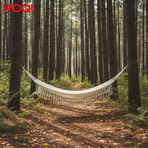 WOQI Hamaca de macramé de lona de algodón individual Cama de jardín de ocio interior y exterior <span class=keywords><strong>blanca</strong></span> Tipo de producto Hamacas - Product Image 6