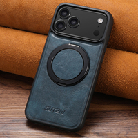 Étui de téléphone en cuir PU magnétique avec cire d'huile et protection à 360° °   Support rotatif pour anneau, compatible avec les séries Apple 18/17/16/15/14/13/12