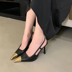 Nouvelles Sandales Pointues Ouvertes à l'Arrière 2024, Tête Métallique Tendance, Style Sœur Royale, Élégantes Chaussures à Talons Hauts pour Femmes - Product Image 4