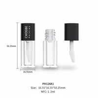 Flacon de gloss à lèvres noir et rouge Choebe, petit format, avec pinceau, 1,2 ml, tube à lèvres transparent pour usage cosmétique