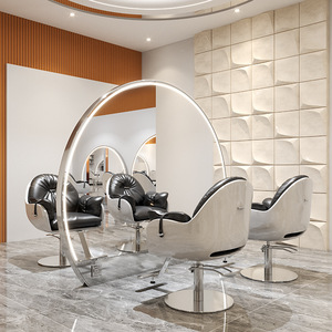 Estación de Barbería LED Comercial de Doble Cara con Enchufes, Espejo Doble Arqueado para Ahorrar Espacio, Muebles de Salón - Product Image 6