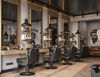 Mobilier de salon de coiffure moderne, poste de barbier complet, design intérieur personnalisé pour salon de coiffure masculin